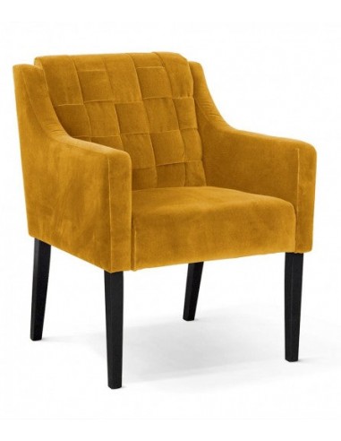 Fauteuil fixe tapissé de tissu et pieds en bois Trevor Velvet Jaune / Noir, l68xA66xH85 cm ouvre sa boutique