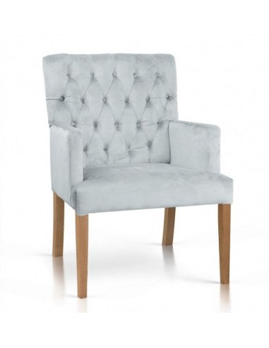 Fauteuil fixe tapissé de tissu, avec pieds en bois Zara d'argent / Chêne, l60xA66xH85 cm Livraison rapide