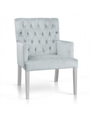 Fauteuil fixe tapissé de tissu, avec pieds en bois Zara Argent / Blanc, l60xA66xH85 cm livraison gratuite