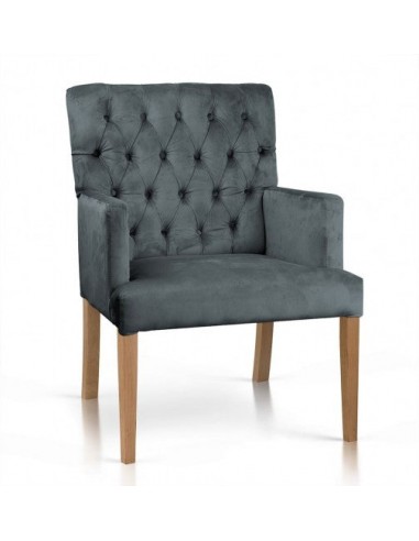 Fauteuil fixe tapissé de tissu, avec pieds en bois Zara Gris / Chêne, l60xA66xH85 cm soldes