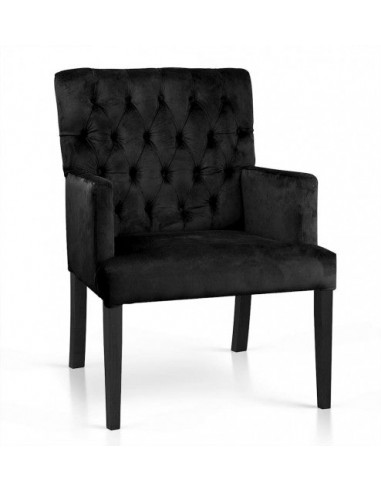 Fauteuil fixe tapissé de tissu, avec pieds en bois Zara Noir, l60xA66xH85 cm solde