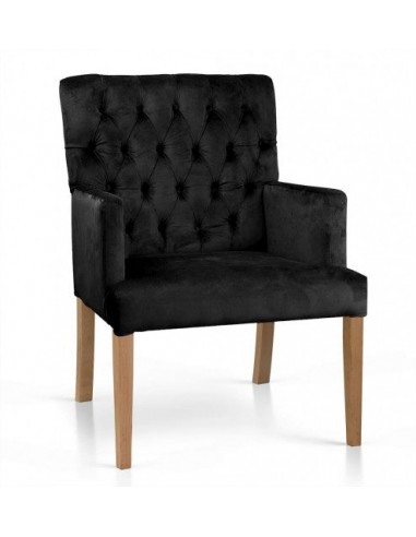 Fauteuil fixe tapissé de tissu, avec pieds en bois Zara Noir / Chêne, l60xA66xH85 cm Faites des économies