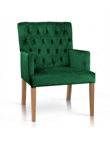 Fauteuil fixe tapissé de tissu, avec pieds en bois Zara Vert / Chêne, l60xA66xH85 cm les ctes