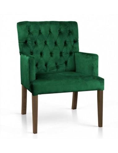 Fauteuil fixe tapissé de tissu, avec pieds en bois Zara Vert / Noyer, l60xA66xH85 cm Les magasins à Paris