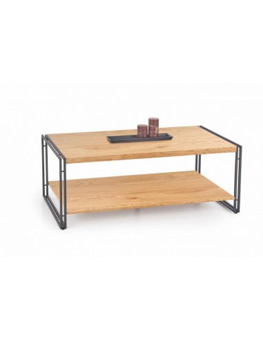 Table basse Bavaria Chêne Doré / MDF noir et métal, L120xl60xH45 cm Profitez des Offres !