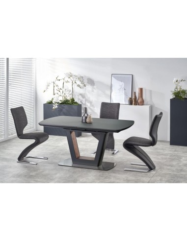 Table extensible en verre et MDF Bilotti Anthracite / Noyer, L160-200xl90xH76 cm Profitez des Offres !