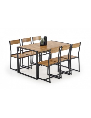 Ensemble table MDF et métal + 6 chaises Bolivar Chêne Doré / Noir, L140xl80xH75 cm shop