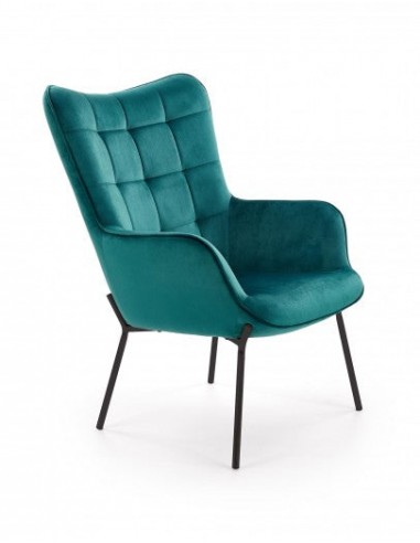 Fauteuil fixe tapissé de tissu, avec pieds en métal Castel Verde foncé / Noir, l71xA79xH97 cm destockage