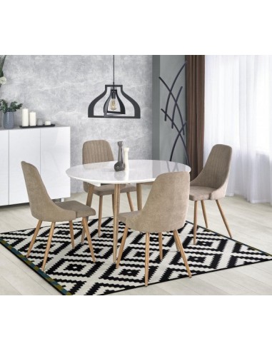 Table extensible en MDF et métal Edward Blanc / Chêne San Remo, L120-200xl100xH75 cm JUSQU'A -70%! 