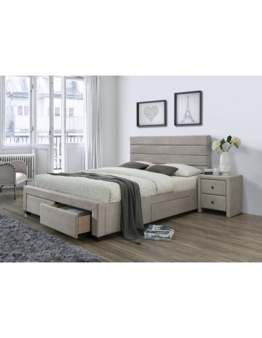 Lit rembourré avec tissu et 4 tiroirs Kayleon Beige online