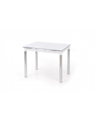 Table extensible en verre et métal Logan 2 Blanc / Chrome, L96-142xl70xH75 cm en linge