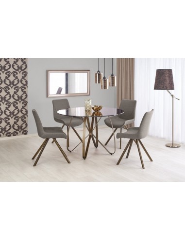 Set de table verre et métal Lungo Marron + 4 Chaises K290 Gris, Ø120xH76 cm commande en ligne