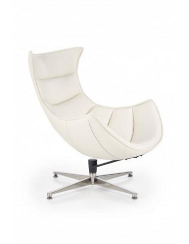 Fauteuil pivotant rembourré avec éco-cuir et pied en métal Luxor Blanc, l86xA94xH96 cm Par le système avancé 