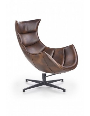 Fauteuil pivotant rembourré avec éco-cuir et pied en métal Luxor Marron foncé, l86xA94xH96 cm online