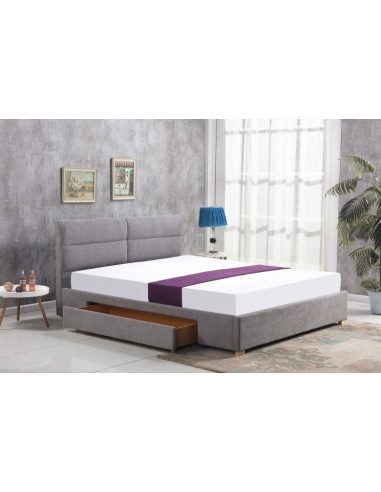 Lit recouvert de tissu Merida Light Gris en stock