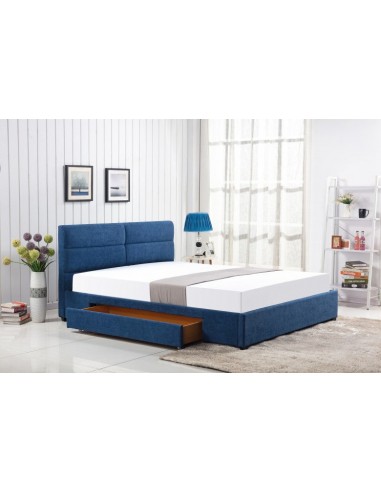 Lit recouvert de tissu Merida Bleu en stock