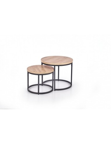 Set de 2 tables basses en MDF et métal Oreo Chêne San Remo / Noir, Ø53xH45 / Ø43xH35 cm Livraison rapide