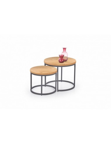 Set de 2 tables basses en MDF et métal Chêne Oreo / Noir, Ø53xH45 / Ø43xH35 cm de technologie