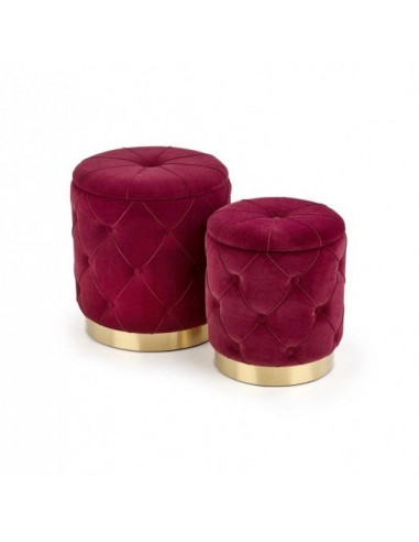 Lot de 2 tabourets rembourrés avec tissu et espace de rangement Polly Bordeaux, Ø40xH44 / Ø33xH38 cm livraison gratuite