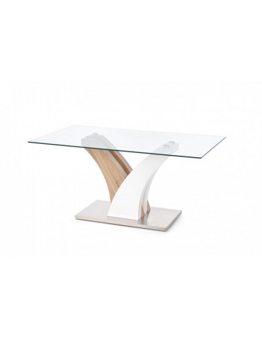 Table Vilmer Blanc / Chêne Sonoma verre et MDF, L160xl90xH76 cm de la marque