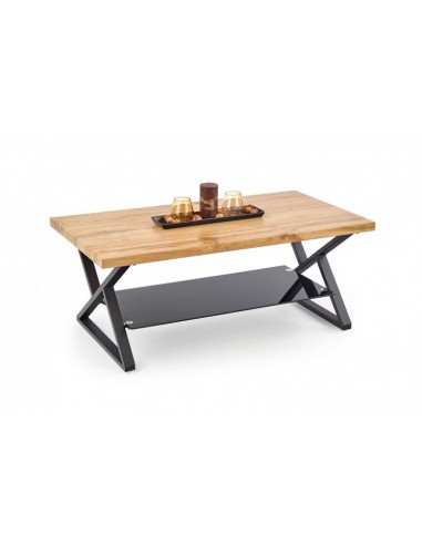 Table basse en MDF, verre et métal Xena Rectangle Chêne / Noir, L110xl60xH45 cm vente chaude votre 