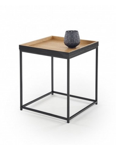 Table basse en MDF, placage et métal Chêne Yava / Noir, L42xl42xH49 cm l'évolution des habitudes 