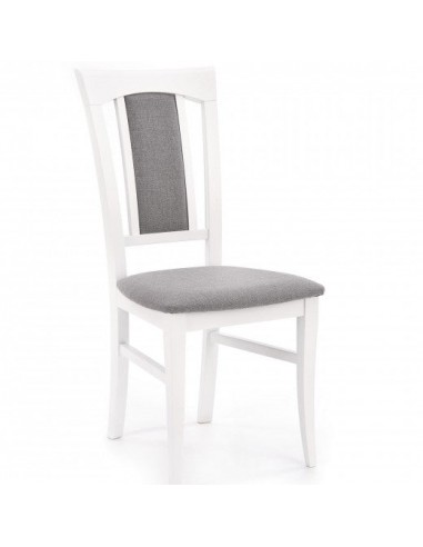 Chaise en bois de hêtre, tapissée de tissu Konrad Gris / Blanc, l46xA57xH96 cm la colonne vertébrale