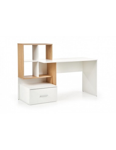 Table de bureau en bois, avec bibliothèque et tiroir Chêne Grosso / Blanc, L149xl50xH105 cm offre 