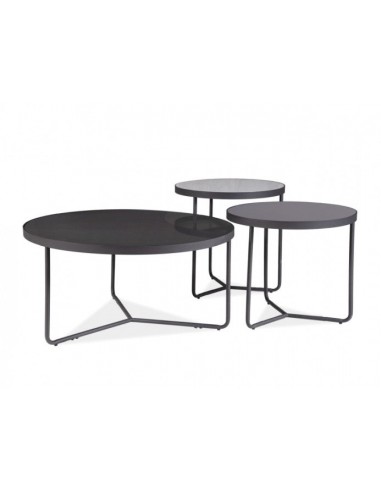 Set de 3 tables basses Artemida en verre et métal Gris / Noir / Gris clair, Ø80xH40 cm / Ø50xH50 cm / Ø50xH45 cm meilleur choix