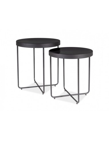 Set de 2 tables basses en verre et métal Athens, Noire, Ø45xH50 cm / Ø40xH44 cm Véritable concentré