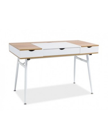 Table de bureau palette et métal, avec 3 tiroirs B-151 Chêne / Blanc, L120xl60xH76 cm sur le site 