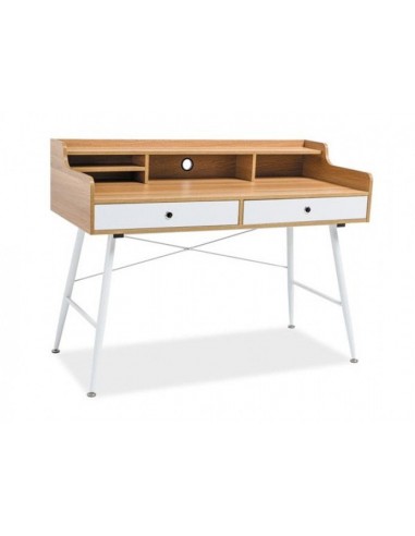 Table de bureau en MDF et métal, avec 2 tiroirs B-160 Chêne / Blanc, L123xl56xH93 cm Pour