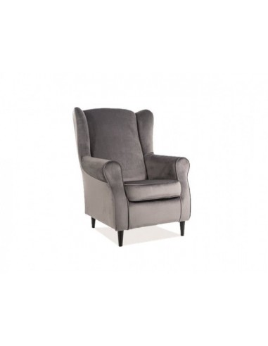 Fauteuil fixe tapissé de tissu et pieds en bois Velours Baron Gris / Wengé, l75xA80xH101 cm les ctes