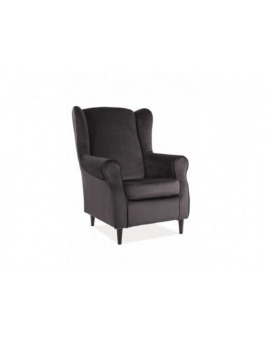 Fauteuil fixe tapissé de tissu et pieds en bois Velours Baron Noir / Wengé, l75xA80xH101 cm offre 