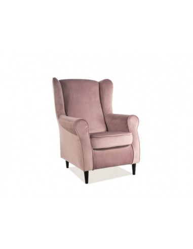 Fauteuil fixe tapissé de tissu et pieds en bois Velours Baron Rose / Wengé, l75xA80xH101 cm chez Cornerstreet bien 