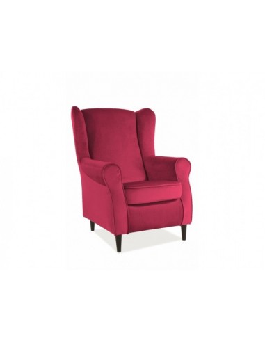 Fauteuil fixe tapissé de tissu et pieds en bois Velours Baron Bordeaux / Wengé, l75xA80xH101 cm Jusqu'à 80% De Réduction