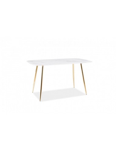 Table en MDF, verre et métal Ceres Blanc / Or, L140xl80xH75 cm outlet