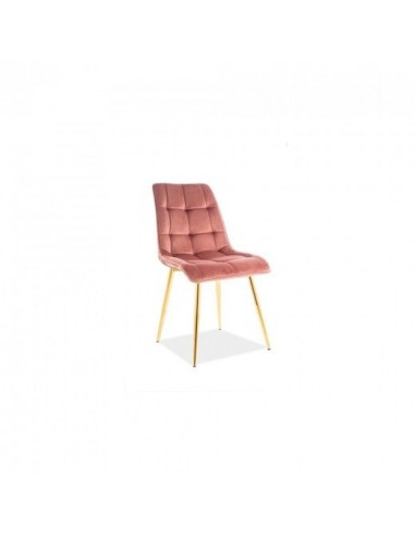 Chaise capitonnée tissu et pieds métal Chic Velours Rose/Or, l50xA58xH88 cm Voir les baskets