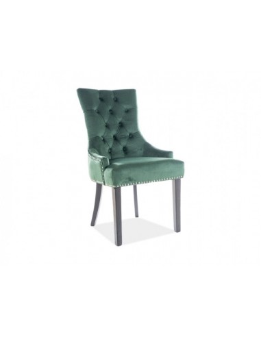 Chaise rembourrée avec tissu et pieds en bois, Edward Velvet Dark Vert / Noir, l56xA63xH98 cm Paris Déstockage Promo