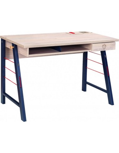 Table de bureau palette et métal pour jeunes, garçons 12-24 ans, Trio Natur / Bleu, l114xA64xH76 cm livraison gratuite