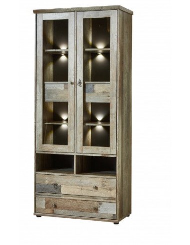 Vitrine palette 4 tiroirs, 2 portes et LED incluses Bazna Natur / Gris foncé, l83xA39xH188 cm vous aussi creer 