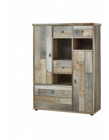 Armoire palette, avec 3 tiroirs et 3 portes Bazna Medium Natur / Gris foncé, l99xA39xH133 cm la colonne vertébrale