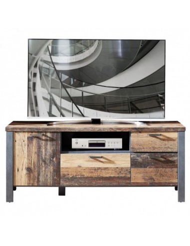 Commode TV en palette, avec 3 tiroirs et 1 porte Chelsea Naturel / Graphite, l154xA50xH62 cm les muscles