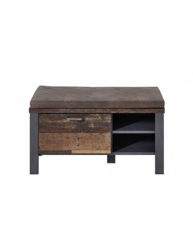 Banquette rembourrée en cuir écologique, avec 1 tiroir Marron Chelsea / Graphite, l94xA40xH49 cm soldes