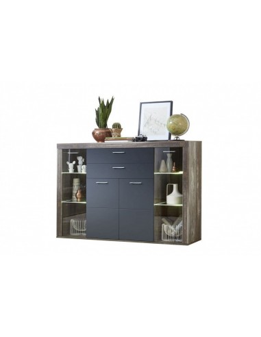 Vitrine en aggloméré et MDF, avec 4 portes et 2 tiroirs Krone Graphite / Natur, l174xA45xH125 cm l'achat 