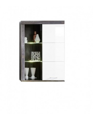 Vitrine suspendue en aggloméré et MDF, avec 2 portes Krone Blanc / Natural, l87xA38xH123 cm Jusqu'à 80% De Réduction