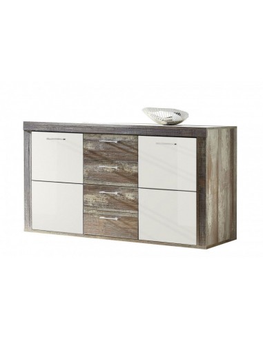 Commode en aggloméré et MDF, avec 4 tiroirs et 2 portes Krone Blanc / Naturel, l148xA45xH88 cm Le MVP de beaucoup