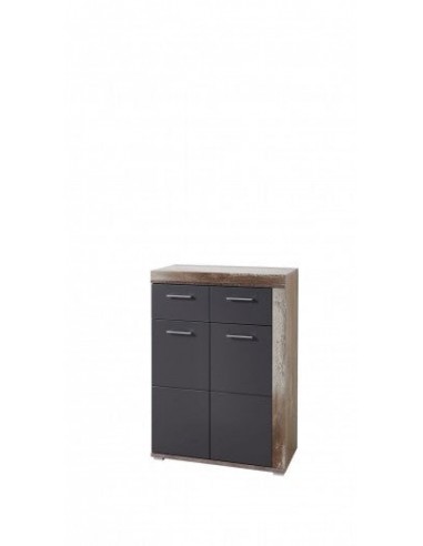 Meuble en bois aggloméré et MDF, avec 1 tiroir et 2 portes Krone Graphite / Natur, l77xA38xH107 cm brillant des détails fins