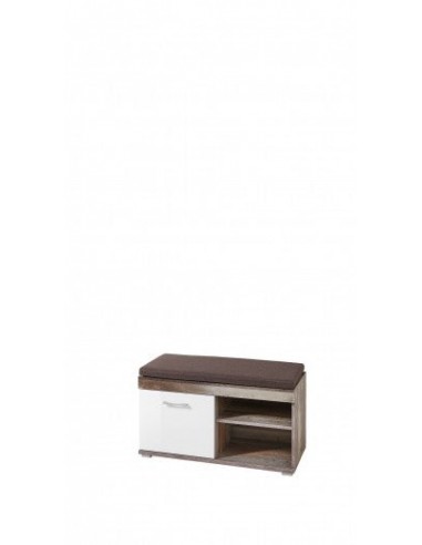 Banc capitonné en tissu avec 1 porte Krone Marron / Blanc, l90xA38xH46 cm l'achat 