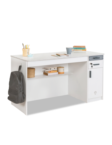 Table de bureau en palette, avec 3 tiroirs et 1 porte pour les jeunes Blanc Large, L138xl58xH75 cm de l' environnement